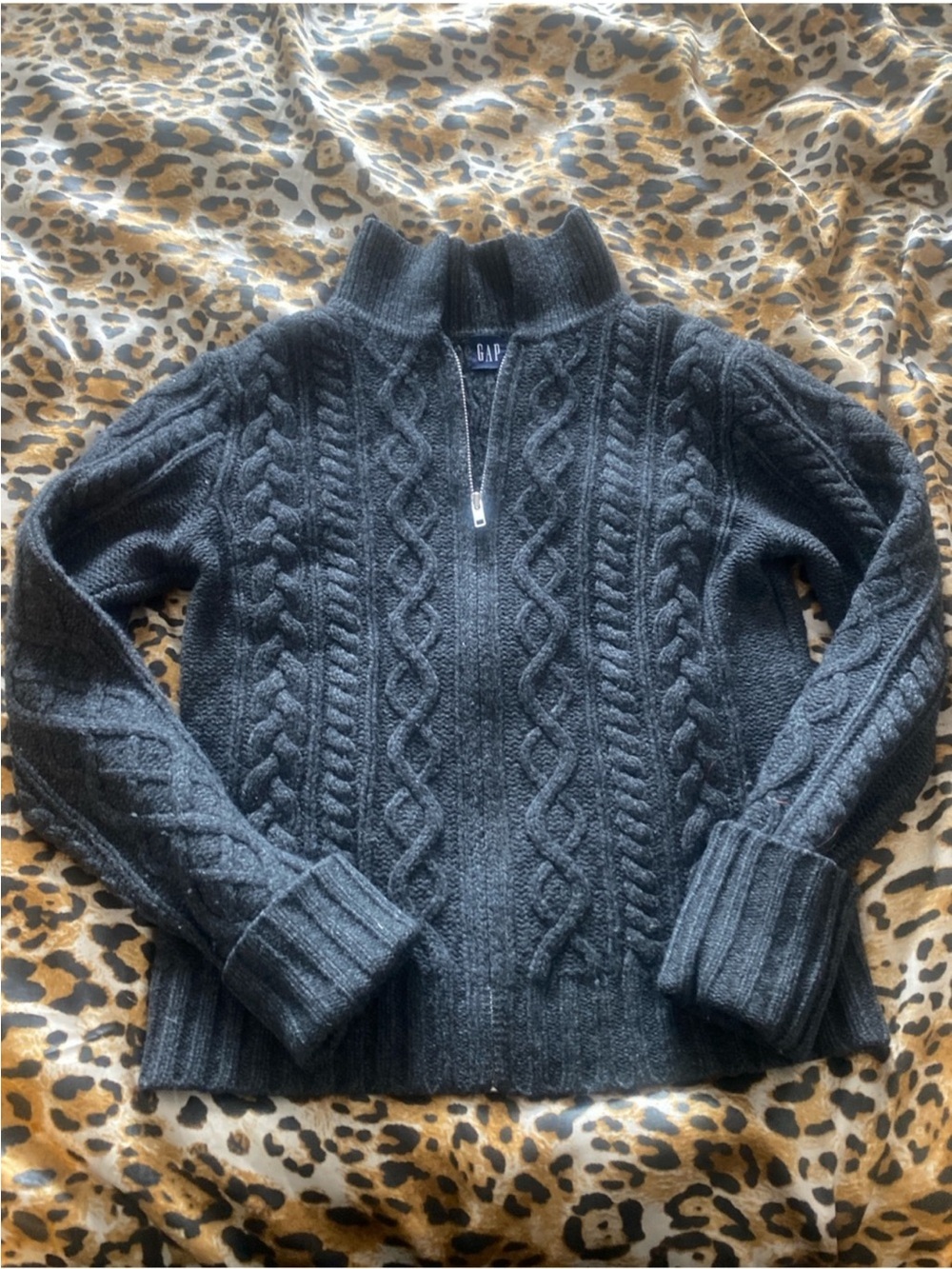 GAP Dark Charcoal Cable-Knit Half-Zip Turtleneck Sweater